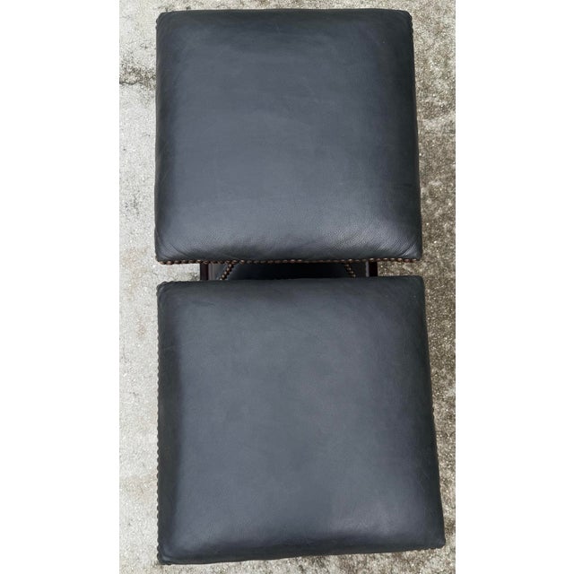 Animal Skin Vintage Baker Leather Hourglass Footstools With Nailhead Trim, Pair For Sale - Image 7 of 13