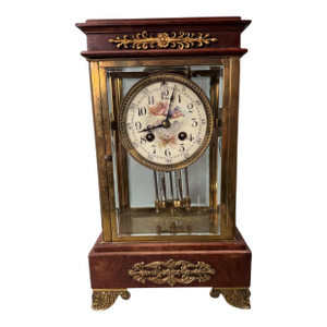 Unusual Antique French Ormolu Decorated Crystal Regulator Clock W Porcelain Cherub Decorated Dial