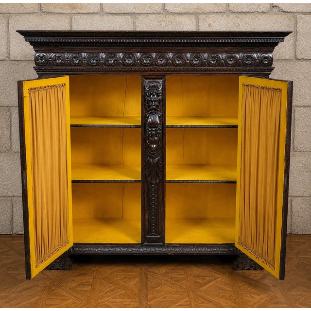 Wood Renaissance Style Carved Wooden Library, 1800s For Sale - Image 7 of 10