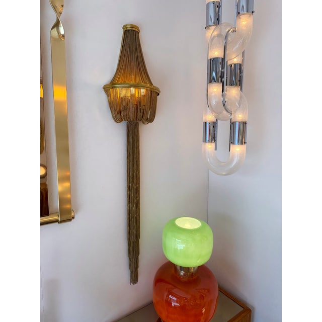 Metal Large Pair of Brass Bracelet Chain Sconces For Sale - Image 7 of 14