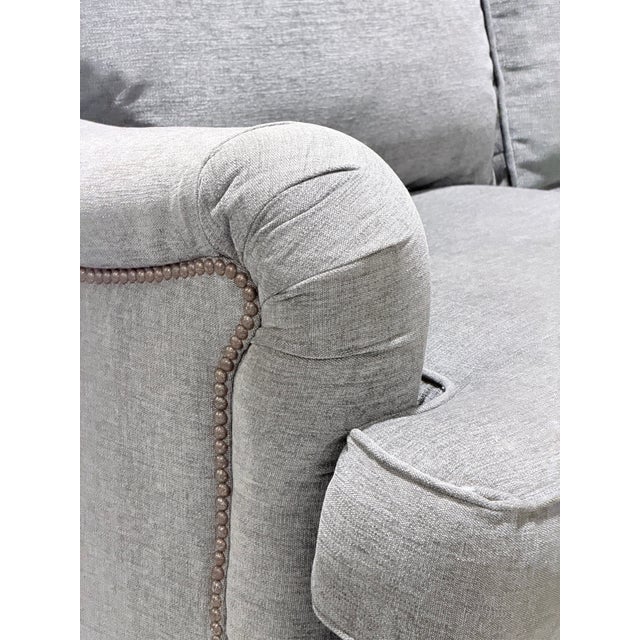 Late 20th Century Bassett Grey Linen Nailhead Trim Sofa For Sale In New York - Image 6 of 12