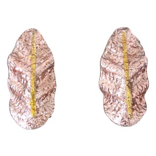 Pink and Gold Murano Glass Wall Sconces in the Shape of Leaves, 2000s, Set of 2 For Sale