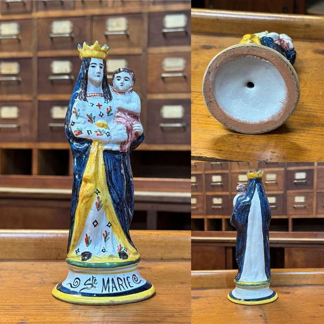 Saint Mary in Breton earthenware, late 19th century - H=23.5cm D base=9.5cm - crown defect