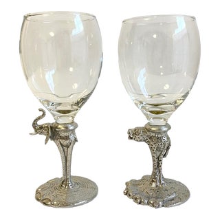 Makoulpa Safari Wine Glasses Elephant Leopard Cheetah African South Africa a Pair For Sale