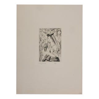 Mily Possoz, Young Girl with a Bouquet of Basil, Original Signed Engraving For Sale