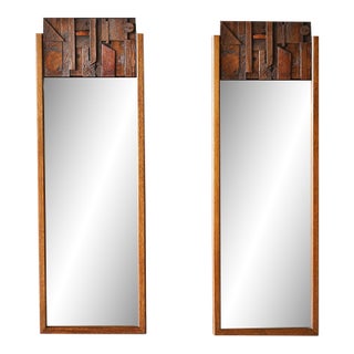 Pair of Mid-Century Modern Brutalist Mirrors by Lane, “Pueblo” Collection For Sale