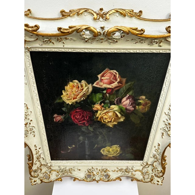 British Oil Painting Flowers Garden Roses Signed Ernest Higgins Rigg Staithes Group Framed For Sale - Image 9 of 12