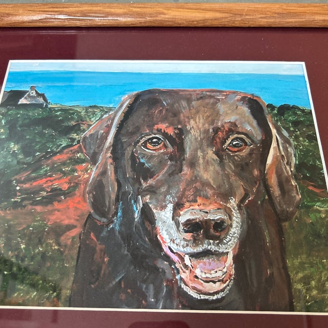 Contemporary Labrador retriever in field print by Judy Henn. Signed with monogram. Image measures 9.5x7.5 or 15.5x12.5...