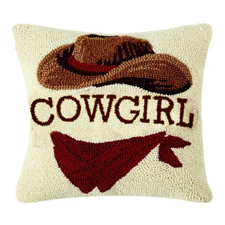 Cowgirl Hook Pillow, 16" x 16" For Sale