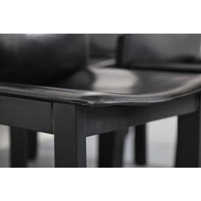 Wood & Black Leather Dining Chairs in the style of Afra & Tobia Scarpa, Set of 6 For Sale - Image 12 of 18