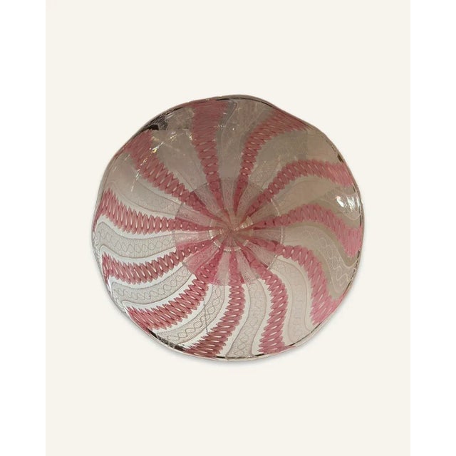 Traditional Late 20th Century Venetian Glass Pink and White Ribbon Cane Cake Stand For Sale - Image 3 of 5