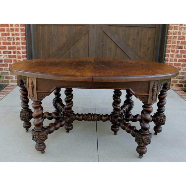 Antique English Oak Barley Twist Table Oval Jacobean Dining Table