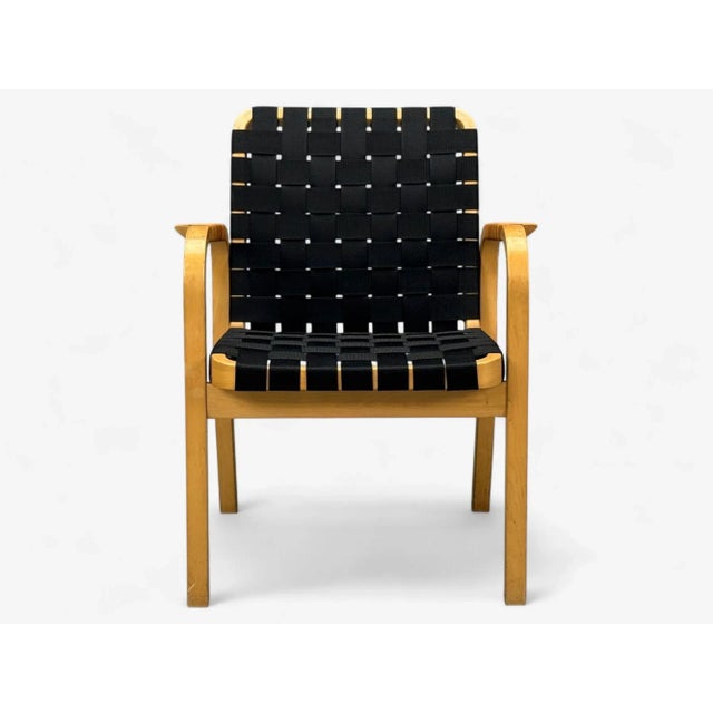 Black Alvar Aalto, Birch, Rattan, Black Linen Webbing, Armchairs, Finland, 1980s For Sale - Image 8 of 14