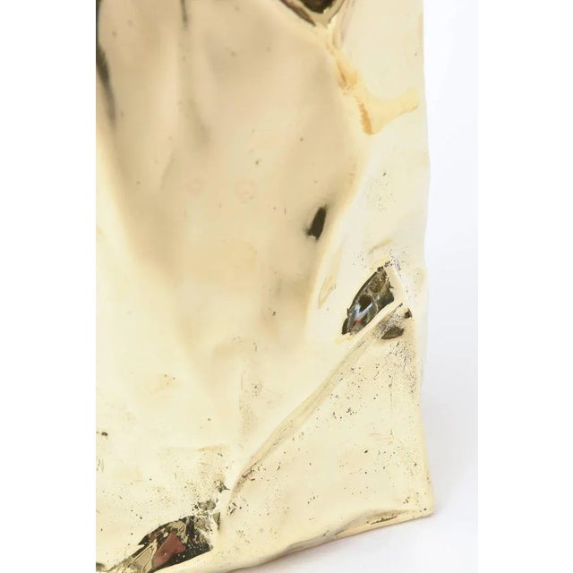 Brass 1990's French Signed Brass Bronze Crushed Paper Bag Sculpture by Honore Limited Edition For Sale - Image 8 of 11