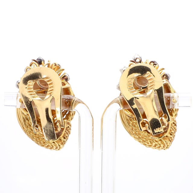 2020s 15mm Mabe Pearl & Diamond 14k Gold Retro Era Lever Back Earrings, Pair For Sale - Image 5 of 7