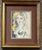 Small, abstract, mixed media, drawing of a nude woman. Behind glass, Matted in a grey and maroon matte with gold wood...