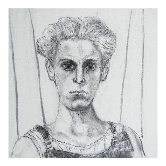 Contemporary Charcoal on Canvas Portrait Drawing For Sale