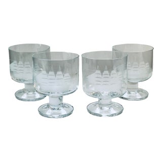 Mid 20th Century Etched Ship Glasses - Set of Four For Sale
