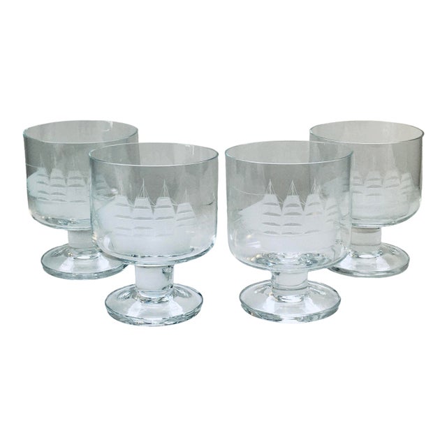 Mid 20th Century Etched Ship Glasses - Set of Four For Sale