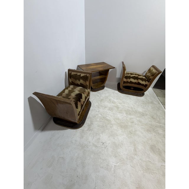 Mid-Century Modern Art Deco Armchairs and a Coffee Table, Italy, 1940s, Set of 3 For Sale - Image 3 of 17