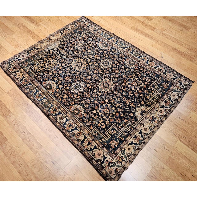 Vintage Persian Malayer Area Rug, Hand-Knotted Wool, Geometric Pattern, 5x7, Navy & Ivory For Sale - Image 13 of 18