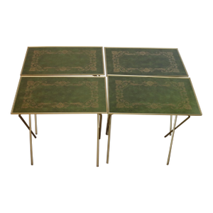 Mid-Century Green and Gold English Regency Design 1960s Tray Tables With Rolling Stand