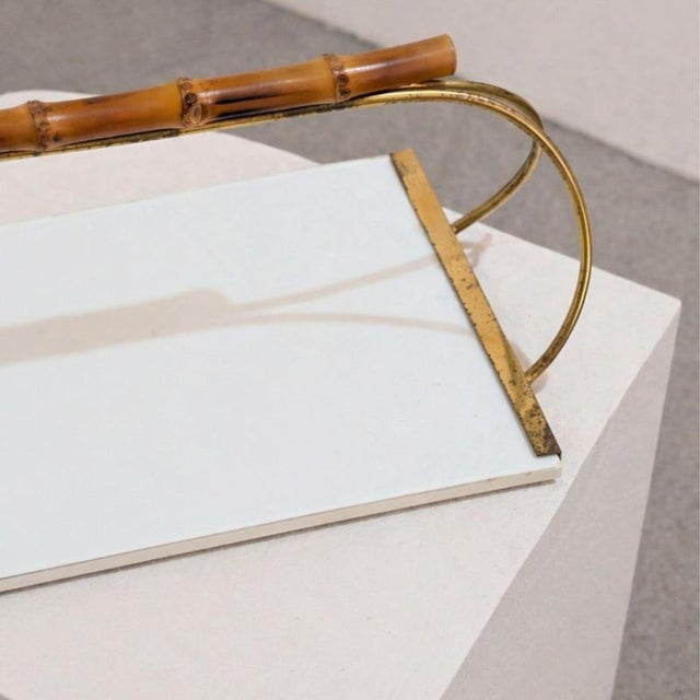 Mid-Century Modern Tray in Brass with Ceramic and Bamboo from Gucci, 1960s For Sale - Image 6 of 8