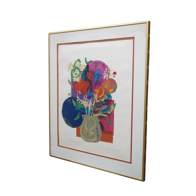 Abstract Florence Waze Fink Signed Flowers III Abstract Floral Serigraph Print 27" For Sale - Image 3 of 12