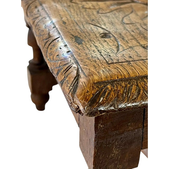 Antique French Provincial Carved Oak Joint Small Stool or Riser For Sale - Image 13 of 15