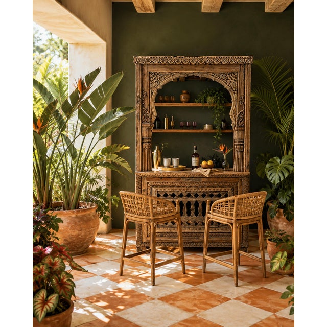 Wood Vintage Indian Carved Arch Canopy Bar Counter For Sale - Image 7 of 7