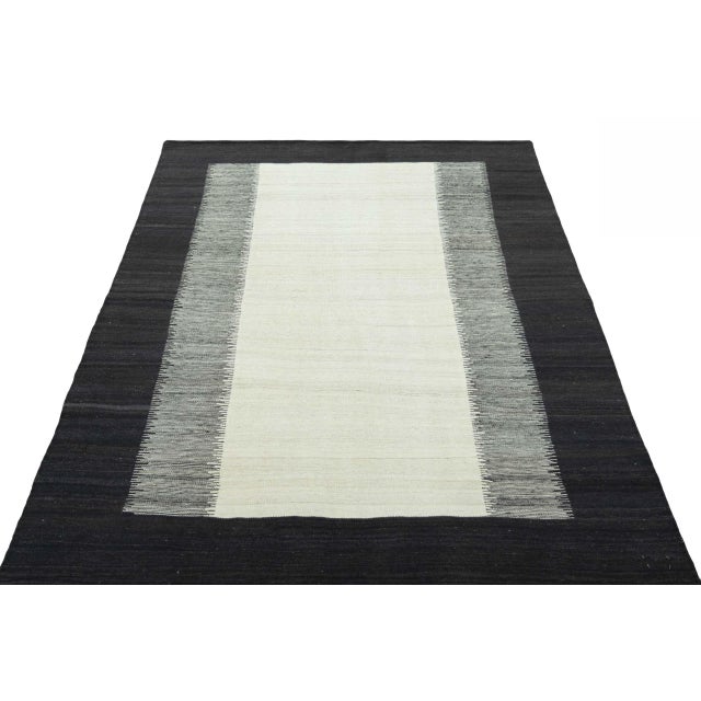 Contemporary Modern Black and White Handwoven Designer Kilim Rug For Sale - Image 3 of 9