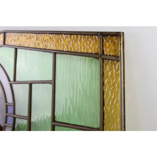 Glass Art Deco Stained Glass Panel Depicting Cyclists in Motion, Belgium, 1910s For Sale - Image 7 of 11