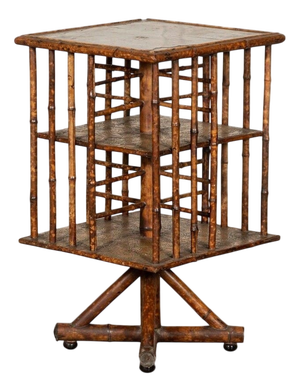 Antique English Bamboo Revolving Bookcase, 1880