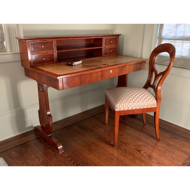 Beautiful writing desk. Faithful reproduction of original Austrian early 19th century Biedermeier desk in walnut veneer...