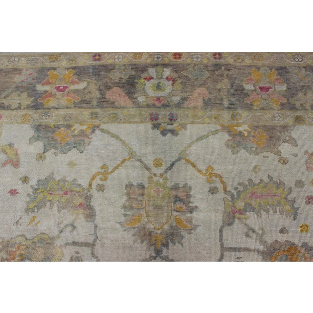 Turkish Oushak Rug With Muted Color Palette and All-Over Flower Design For Sale - Image 9 of 12