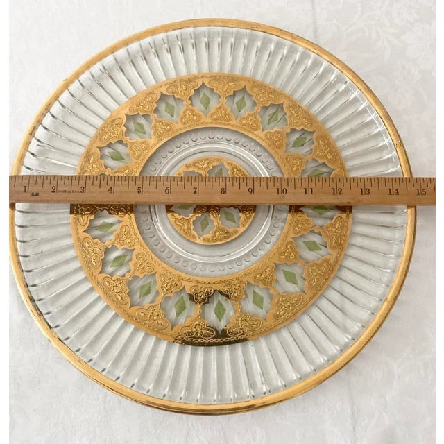 Mid 20th Century Culver Valencia Gold Filigree With Green Accents Serving Pieces- Set of 3 Excellent Condition For Sale In Denver - Image 6 of 12