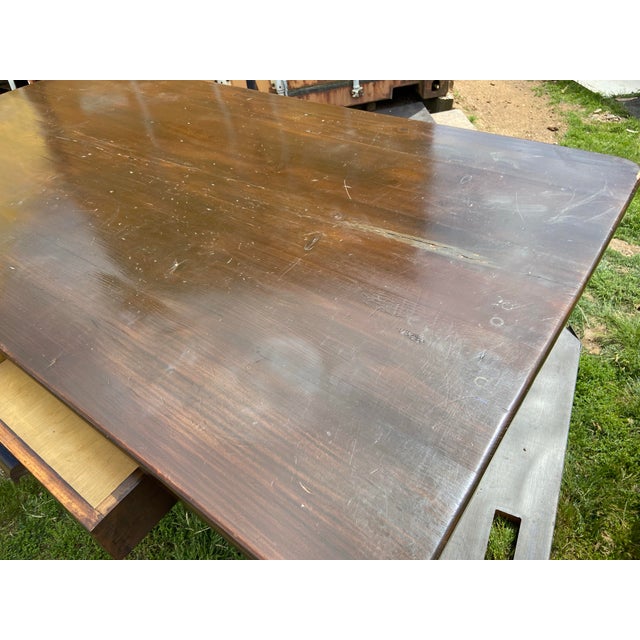 Coffee Vintage Rustic Farmhouse Dining Table With Two Benches For Sale - Image 8 of 12