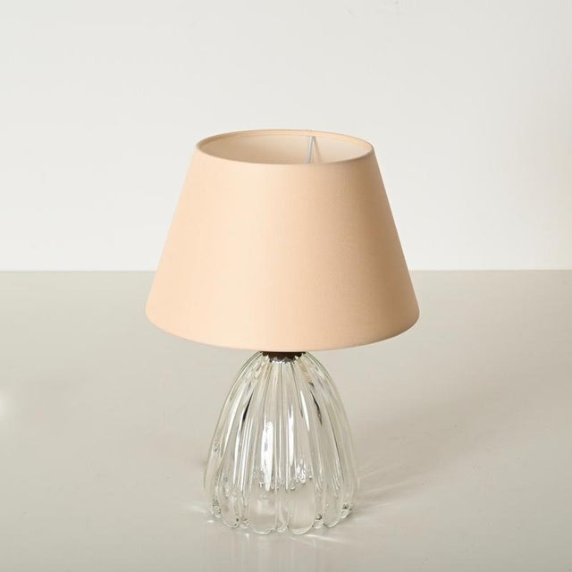 Murano Ribbed Glass and Brass Table Lamp with Pink Lampshade by Barovier, Italy, 1950s For Sale - Image 10 of 13