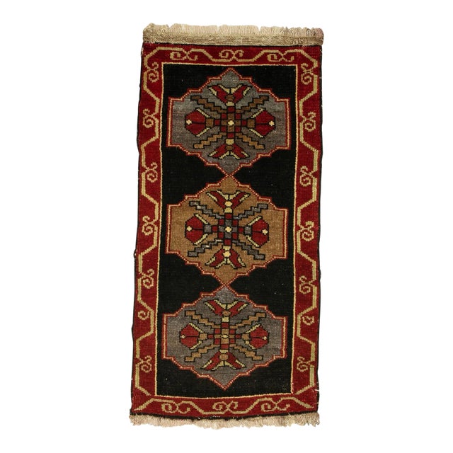 Brown & Red Vintage Mini Rug For Sale