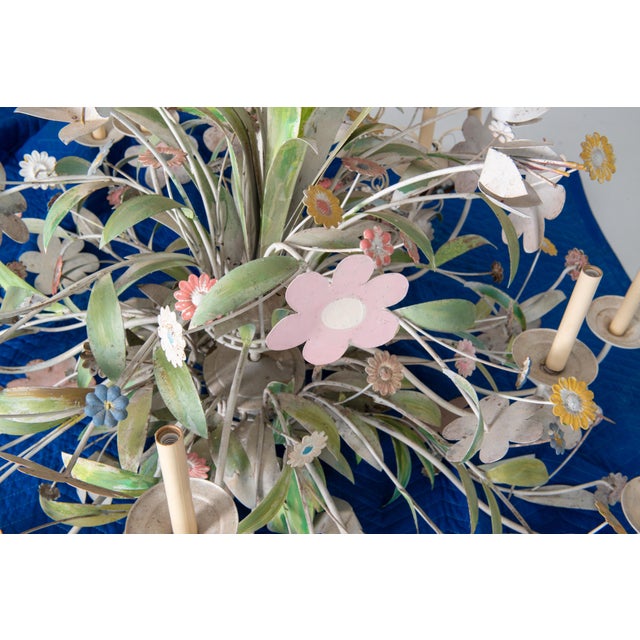 White 1970s Huge Custom Metal Floral Chandelier in Hollywood Regency Style For Sale - Image 8 of 13