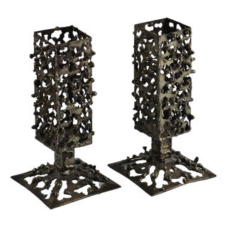 Brutalist Handmade Iron Candleholders, 1970, Set of 2 For Sale