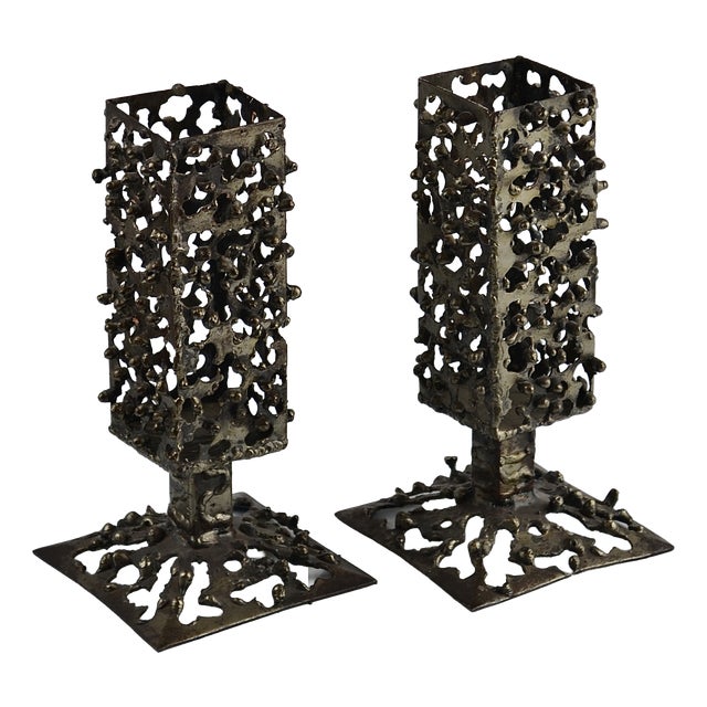 Brutalist Handmade Iron Candleholders, 1970, Set of 2 For Sale