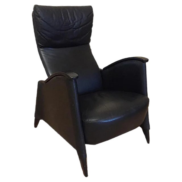 Black Leather Armchair, 1980s For Sale
