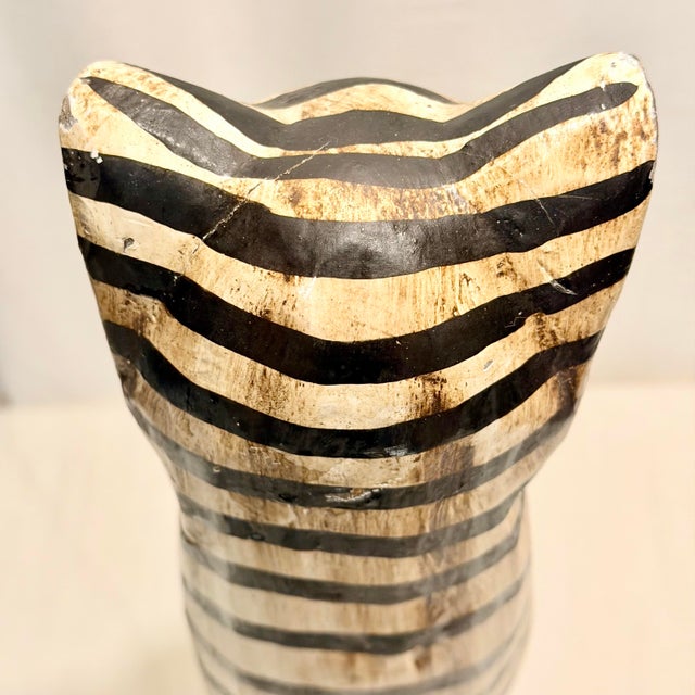 Wood 1960s Hand-Carved Folk Art Wooden Striped Cat - Mid-Century Primitive Whimsy For Sale - Image 7 of 10