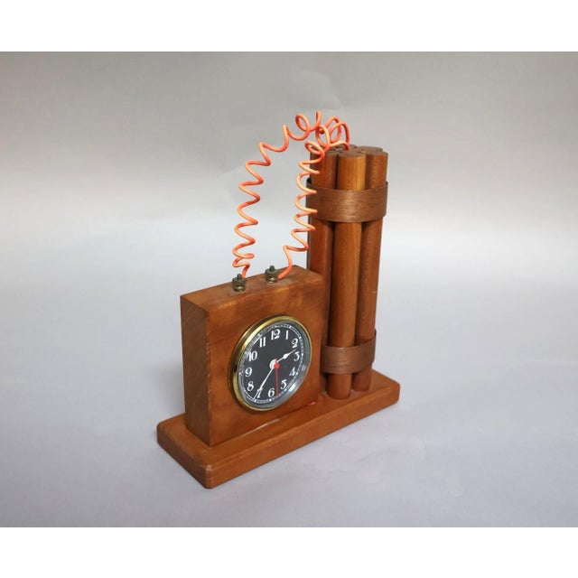 1980s Vintage Folk Art Dynamite Wooden Desk Clock For Sale - Image 5 of 8