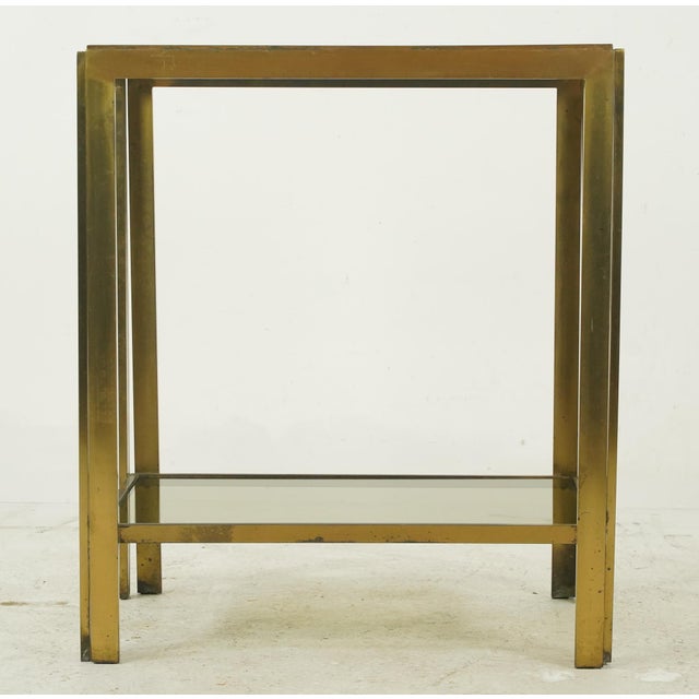 Brass Pair of Vintage Mid Century Italian Brass Smoked Glass Side Tables For Sale - Image 8 of 9