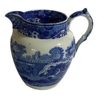 Vintage Authentic Spode Blue Italian Windsor Jug Pitcher W/Handle England C1950s. For Sale