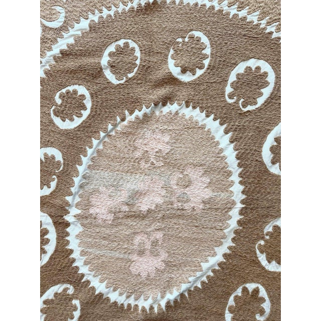 Textile Suzani Wall Tapestry - Neutral Tan Uzbek Tablecloth 5' X 5'1'' For Sale - Image 7 of 9