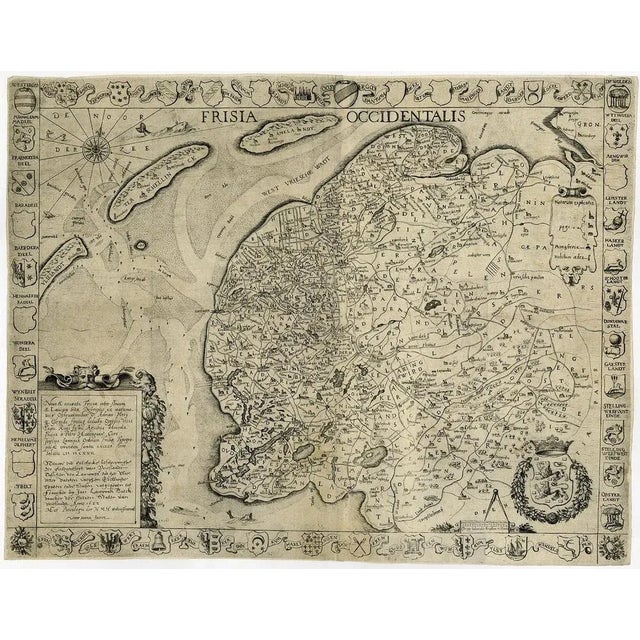 Antique map titled 'frisia occidentalis.' - a very decorative map of the dutch province friesland, also showing the wadden...