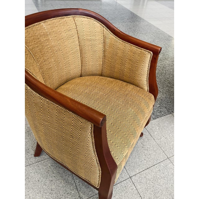 Wood Danish Art Deco Mahogany Lounge Chairs in Donghia Gold Chevron - A Pair For Sale - Image 7 of 15